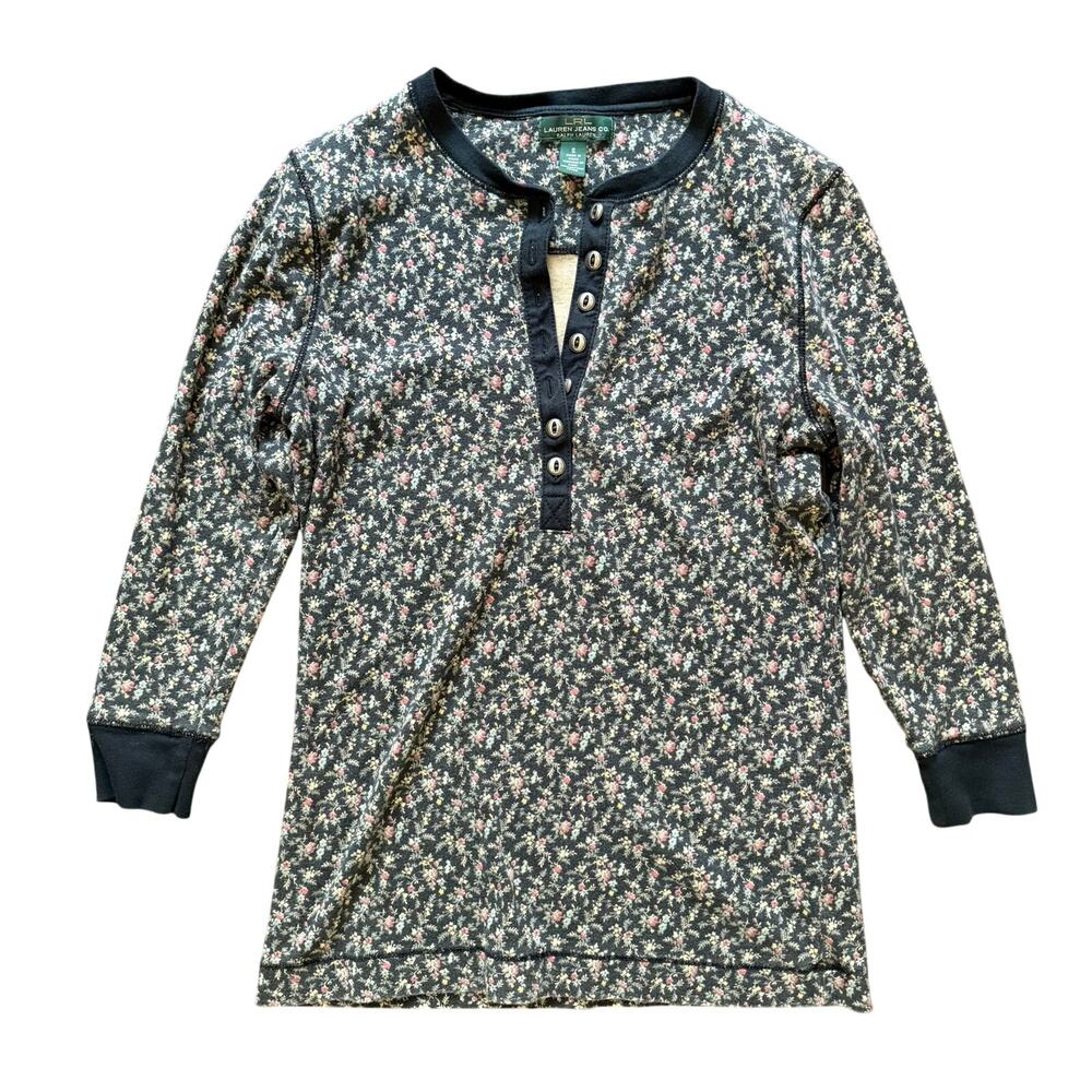 Ralph Lauren LRL Ditsy Floral Henley Top Women’s Small Cottagecore Cotton Shirt